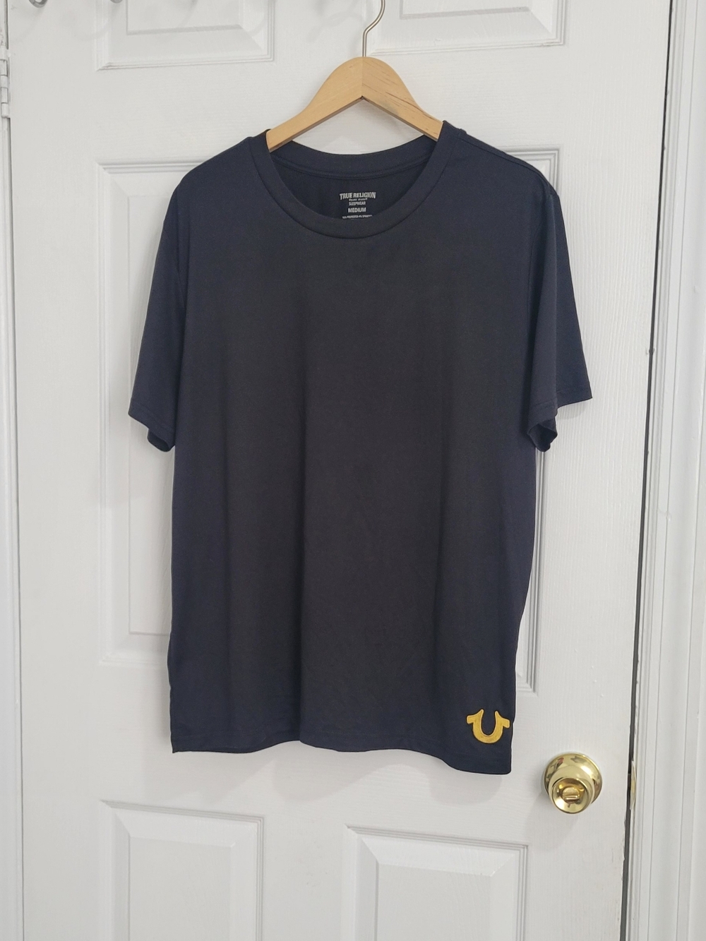 True Religion Men's Black Crewneck T-Shirt with Yellow Logo